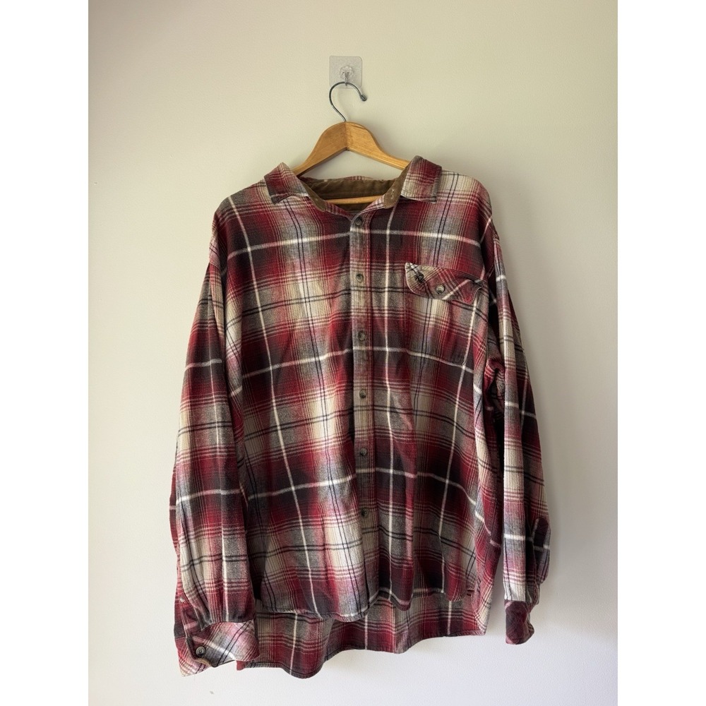 Legendary Whitetails Men's 3XL Buck Camp Flannel Shirt Red Plaid Corduroy Trim